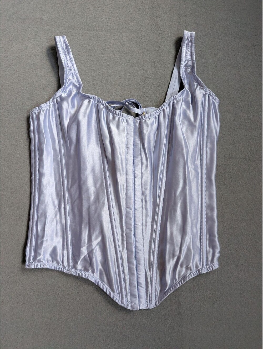 Victoria's Secret Corset Top Womens M Purple Satin Lace Up Boned Strappy Bustier
